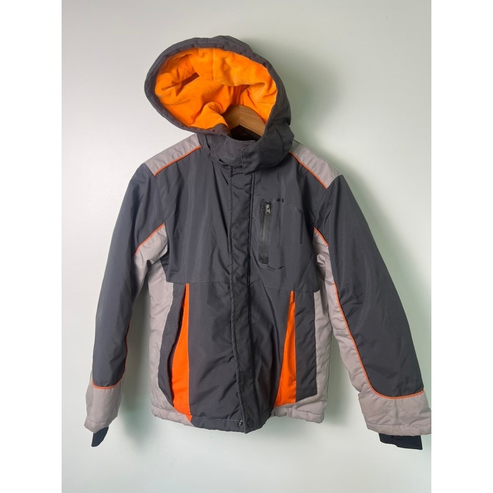 Wantdo‎ Winter Ski Jacket Kids 10/12 Gray Orange Hood Insulated Coat Ski Outdoor